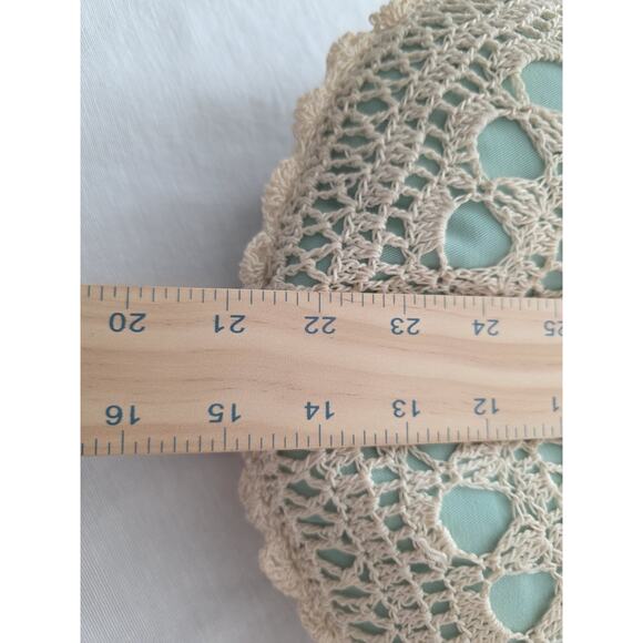 Vintage Handmade Crochet Lace Doily Pillow Decorative Accent Round Throw Cushion - Picture 7 of 7